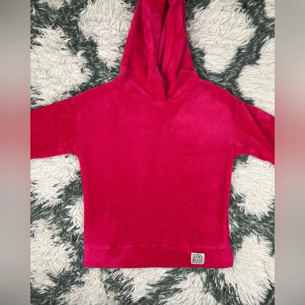 Lucky Brand Girl's Plush Pullover Hoodie Size Medium 10/12 Pink Long Sleeve